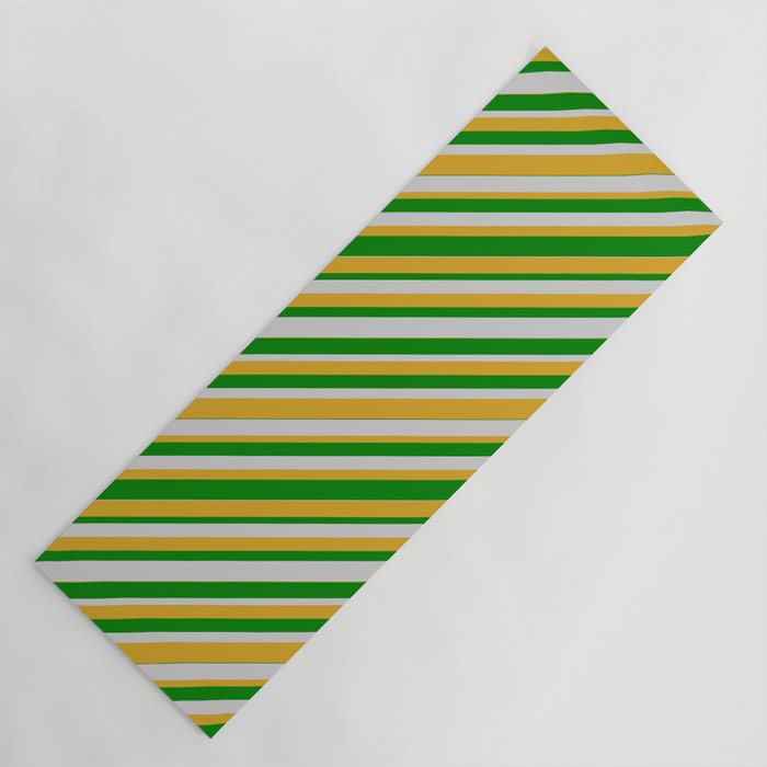 Green, Light Gray, and Goldenrod Colored Striped Pattern Yoga Mat
