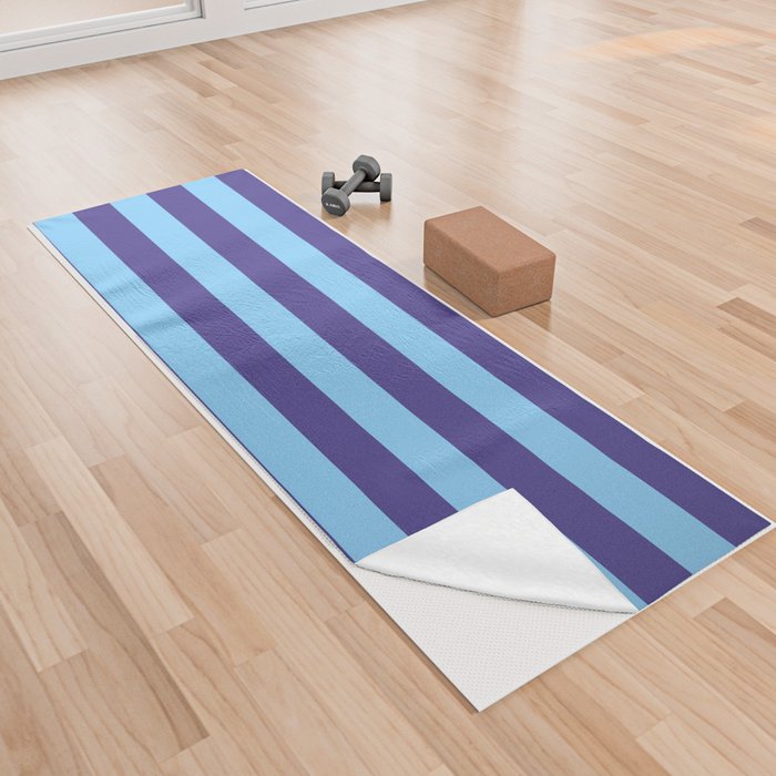Dark Slate Blue and Light Sky Blue Colored Lines/Stripes Pattern Yoga Towel
