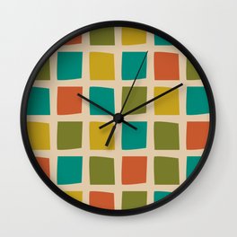 Midcentury Windows Geometric Check Pattern in Muted Mid Century Modern Colours  Wall Clock