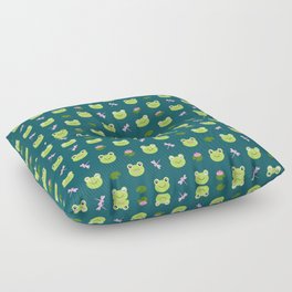 Frogs, Dragonflies and Lilypads on Teal Floor Pillow