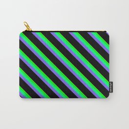 [ Thumbnail: Eye-catching Tan, Lime, Green, Medium Slate Blue & Black Colored Striped/Lined Pattern Carry-All Pouch ]