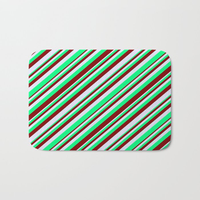 Green, Maroon & Lavender Colored Striped/Lined Pattern Bath Mat