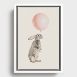 Cute rabbit and pink balloon Framed Canvas