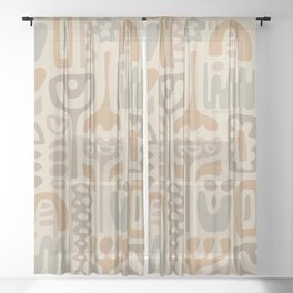 DREAMSCAPE RETRO 70s ABSTRACT ORGANIC FLORAL in WARM NEUTRALS Sheer Curtain