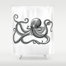 Octopus Black and White Shower Curtain