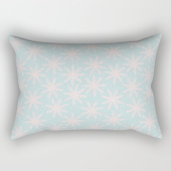 Merry christmas- pink snowflakes and snow on aqua backround Rectangular Pillow