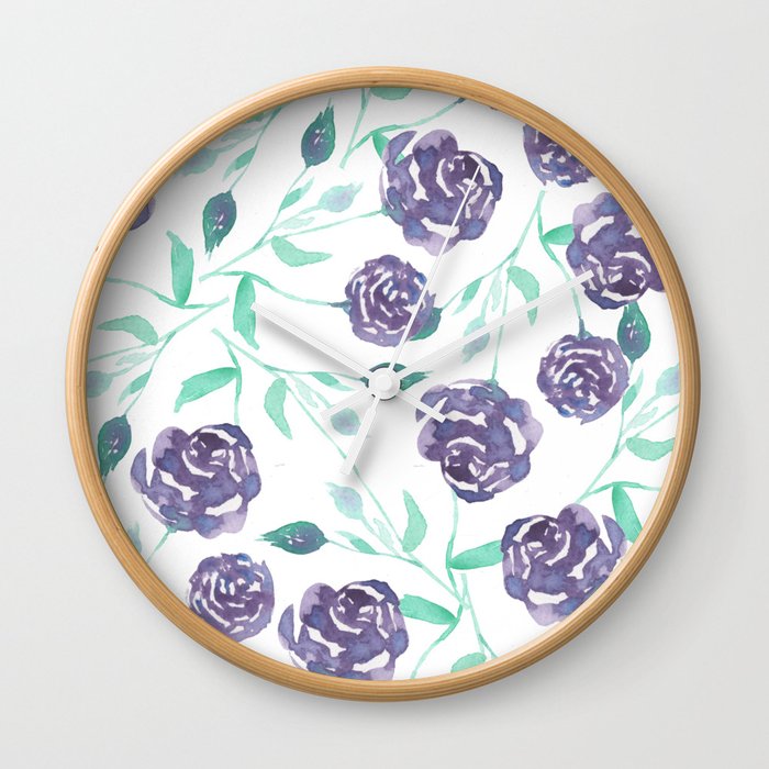 Purple Rose Bush Wall Clock