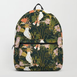 Drawing of exotic birds in the dark jungle Backpack