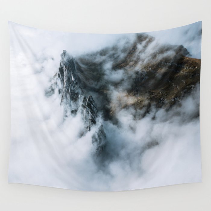 Moody Switzerland Mountain Peaks - Landscape Photography Wall Tapestry