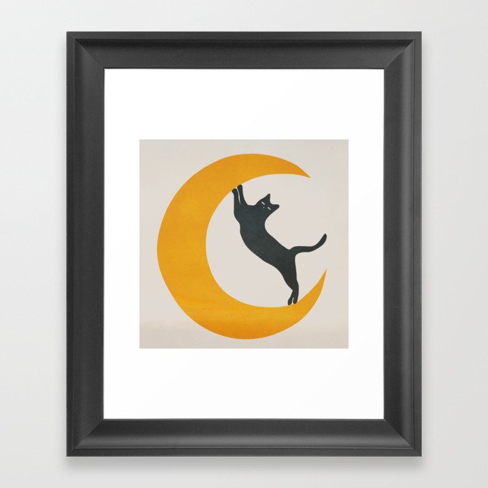 Moon and Cat Framed Art Print