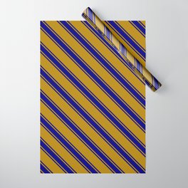 [ Thumbnail: Dark Goldenrod & Blue Colored Stripes Pattern Wrapping Paper ]