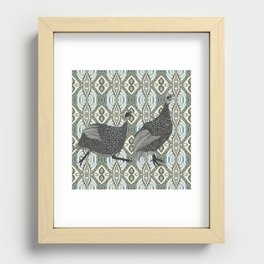 Guinea fowl from the African savannah walking on a patterned background Recessed Framed Print
