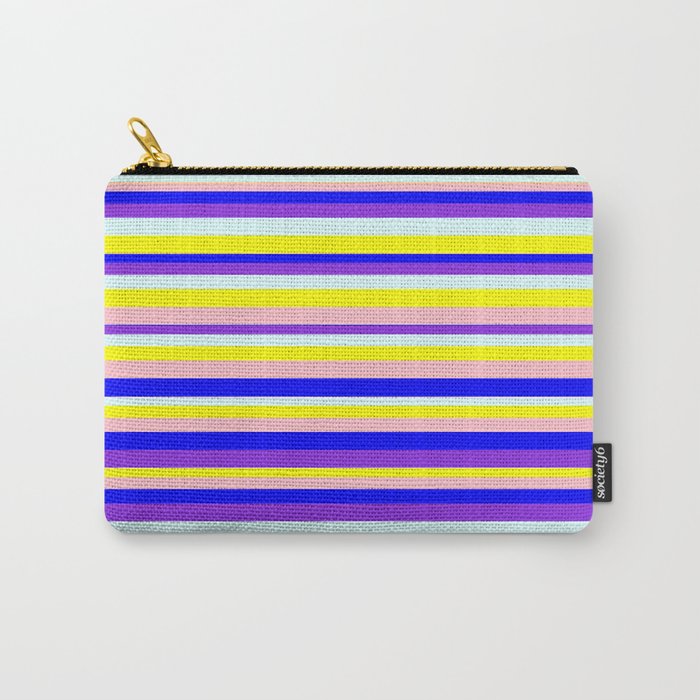 Eyecatching Pink, Blue, Purple, Light Cyan & Yellow Colored Striped Pattern Carry-All Pouch