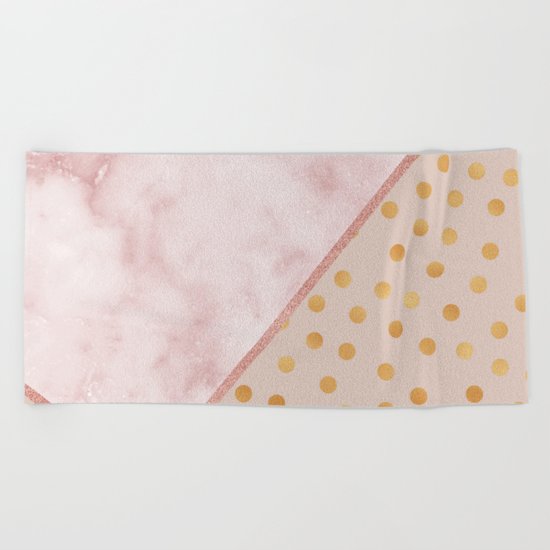 Sivec Rosa marble - golden polka dots Beach Towel