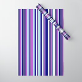 [ Thumbnail: Colorful Blue, Powder Blue, Orchid, Dark Slate Blue & Mint Cream Colored Lined/Striped Pattern Wrapping Paper ]
