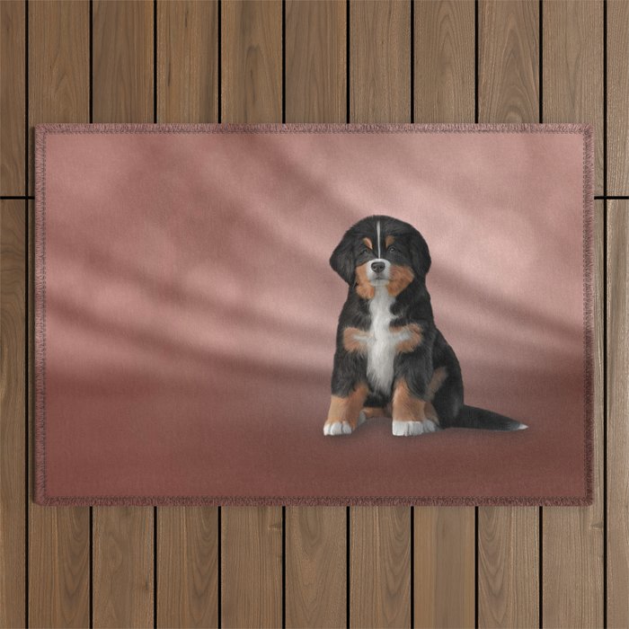 Drawing puppy Bernese Mountain Dog Outdoor Rug