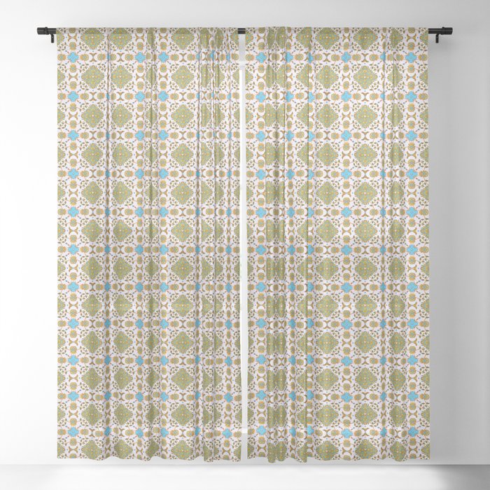 Venetian Blue and Gold Pattern Sheer Curtain by Peter Gross | Society6