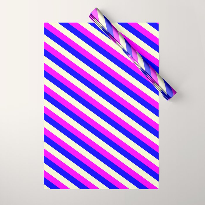 Fuchsia, Blue, and Light Yellow Colored Pattern of Stripes Wrapping