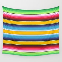 Yellow Blue Red Green Mexican Serape Blanket Stripes Wall Tapestry
