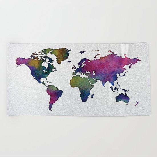 Multicolor World Map 02 Beach Towel