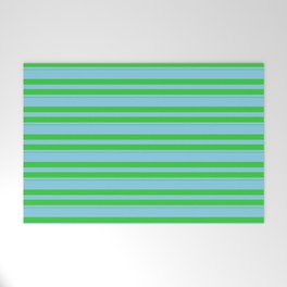 [ Thumbnail: Sky Blue & Lime Green Colored Stripes/Lines Pattern Welcome Mat ]