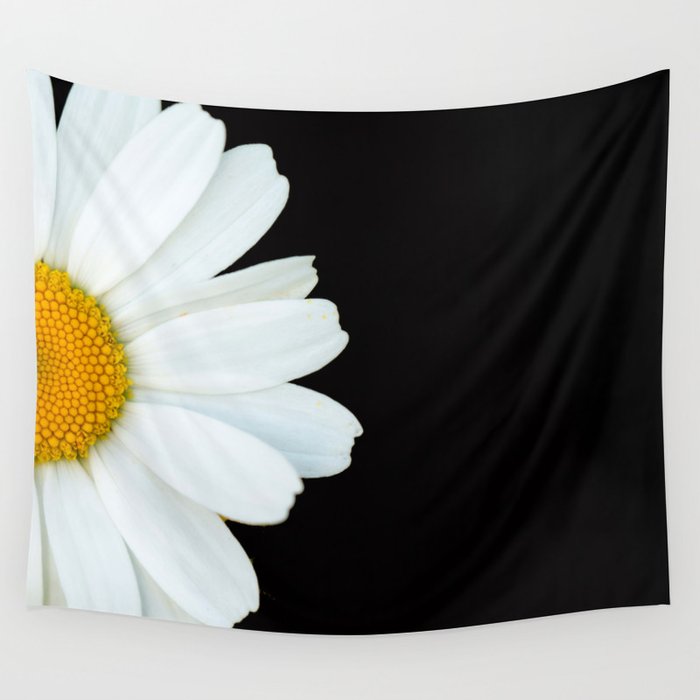 Hello Daisy - White Flower Black Background #decor #society6 #buyart Wall Tapestry