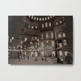 Inside Sultan Ahmed Mosque ("Blue Mosque", Istanbul, TURKEY) Metal Print | Photo, People, Architecture, Black and White 