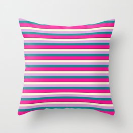 [ Thumbnail: Colorful Light Yellow, Plum, Dark Cyan, Deep Pink & Black Colored Lined Pattern Throw Pillow ]