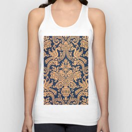 Fashion Pattern Gold and Blue Bird Foliage Leaves Unisex Tank Top