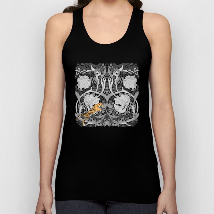 William Morris floral pattern with Tiger Achromatic Tank Top