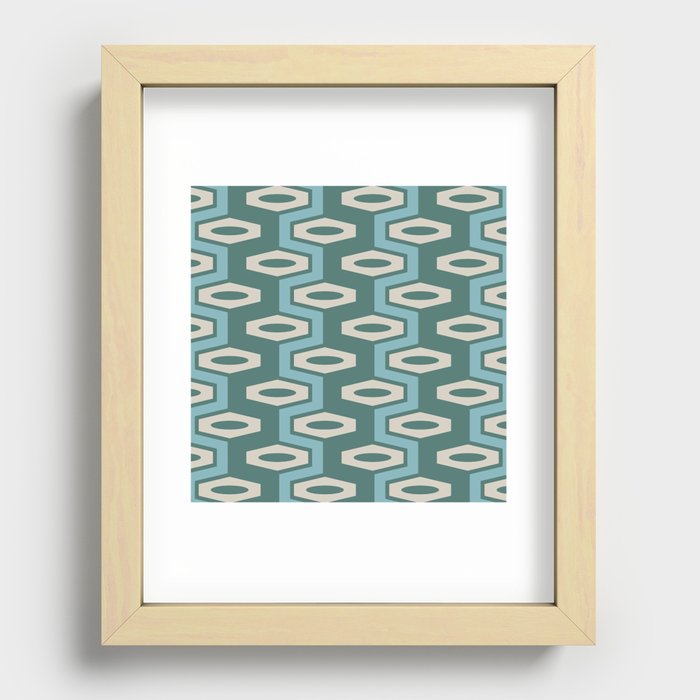 Atomic Geometric Pattern 253 Teal Green Blue and Beige Recessed Framed Print