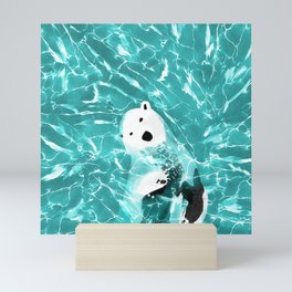 Playful Polar Bear In Turquoise Water Design Mini Art Print