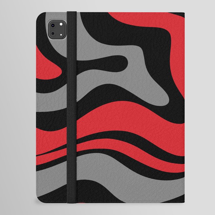 Modern Retro Liquid Swirl Abstract Pattern Black Red Gray iPad Folio Case