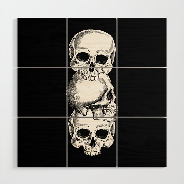 3 Skulls Stacked On Top of Each Other Wood Wall Art