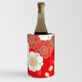 Japanese Vintage Red Black White Floral Kimono Pattern Wine Chiller