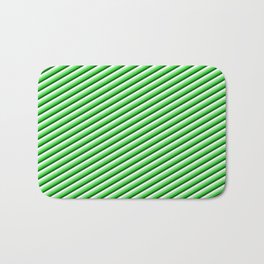 [ Thumbnail: Light Green, Lime Green, Dark Green, and White Colored Striped Pattern Bath Mat ]