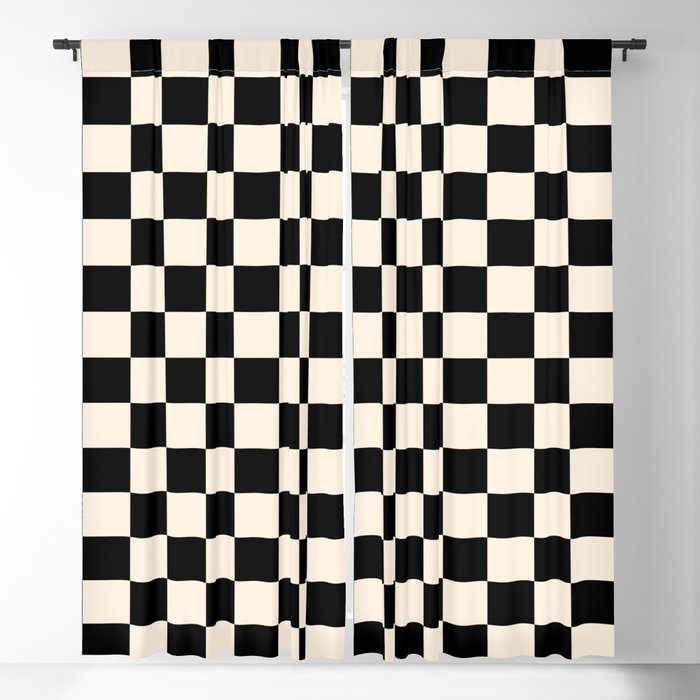 Checkerboard Mini Check Pattern in Black and Almond Cream Blackout Curtain