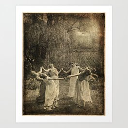 Ritual circle dance, pagan girls Art Print
