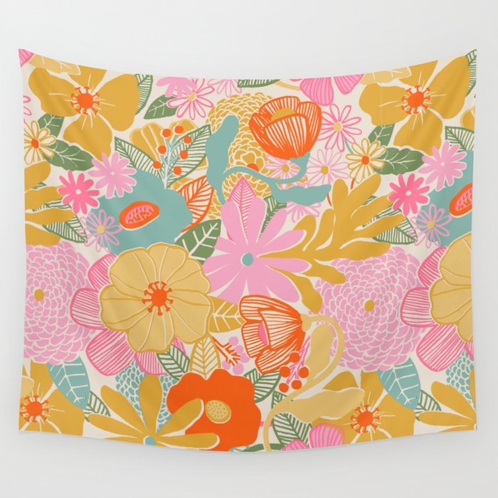 60's Retro Floral Wall Tapestry