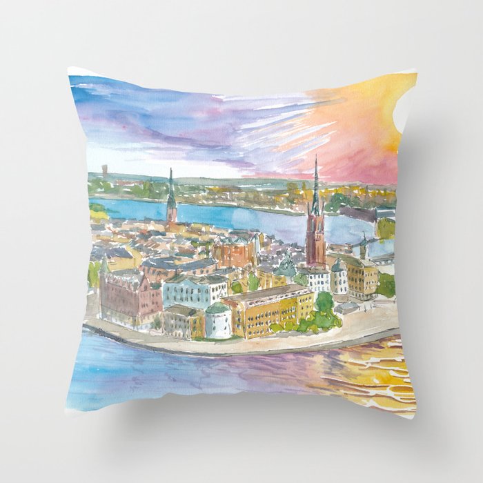 Stockholm Sweden Spectacular Sunset with Stamla Gan and Östermalm Throw Pillow