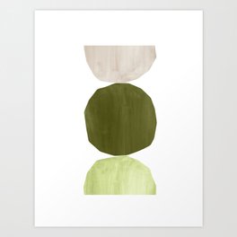 Green tone mid century shapes Art Print