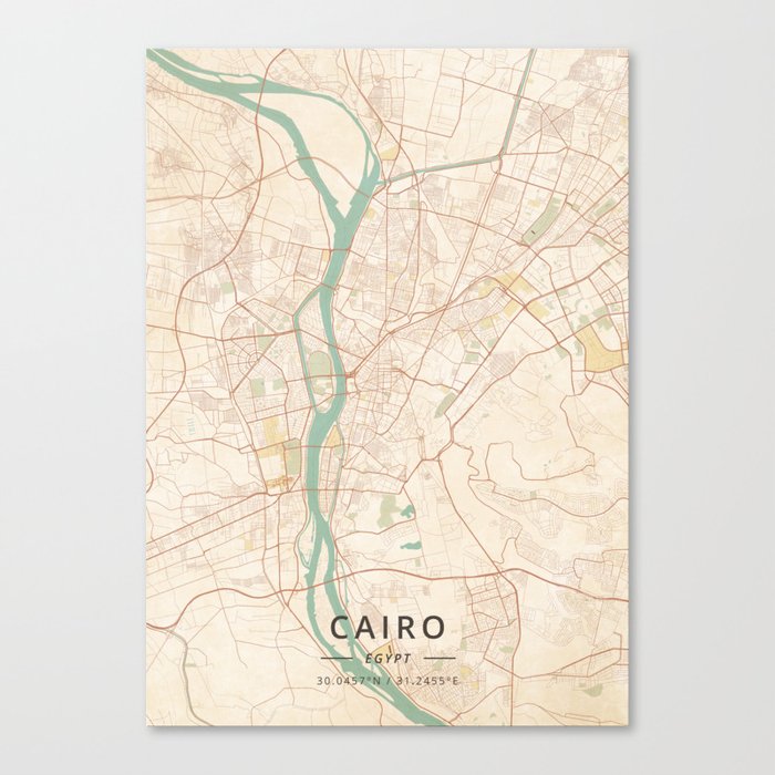 Cairo, Egypt - Vintage Map Canvas Print