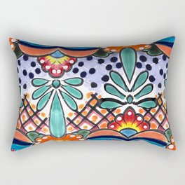 Colorful Talavera, Orange Accent, Large, Mexican Tile Design Rectangular Pillow