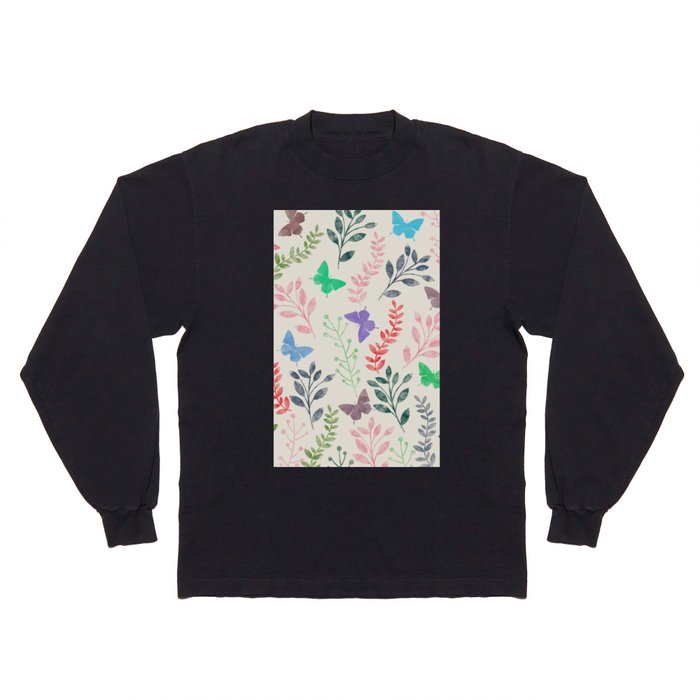 Watercolor flowers & butterflies Long Sleeve T Shirt
