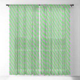 [ Thumbnail: Lime and Orchid Colored Stripes/Lines Pattern Sheer Curtain ]