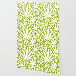 Modern Retro Cannabis And Flowers Green Wallpaper
