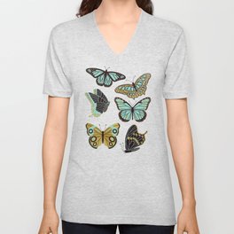 Texas Butterflies – Mint and Gold V Neck T Shirt