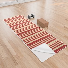 [ Thumbnail: Red & Beige Colored Stripes/Lines Pattern Yoga Towel ]