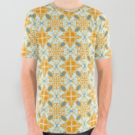 Cheerful Retro Modern Kitchen Tile Mini Pattern Turquoise Blue and Orange All Over Graphic Tee