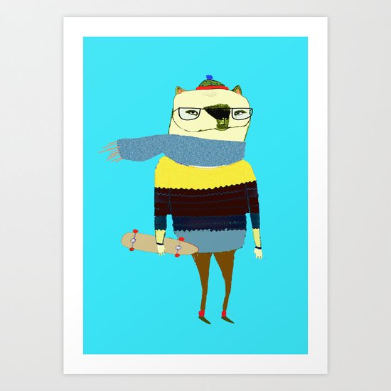 Bear Skateboarder, skateboarding print, skater Art Print
